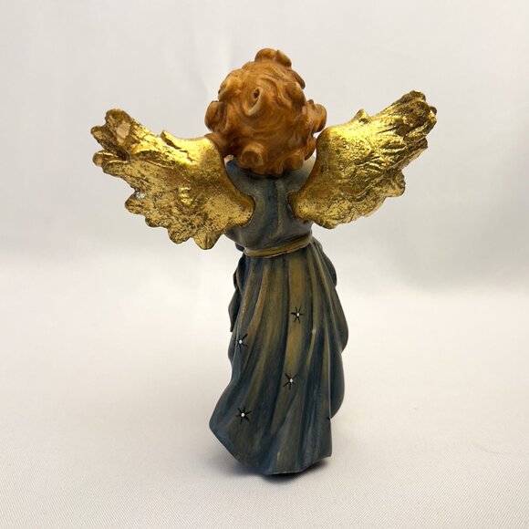 European Hand-Carved Wooden Angel Vintage Figurine Blue Robe Gold Wings 5 ¾” - Picture 4 of 9